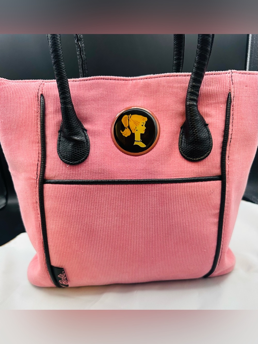 Y2K vintage Barbie corduroy tote bag.
